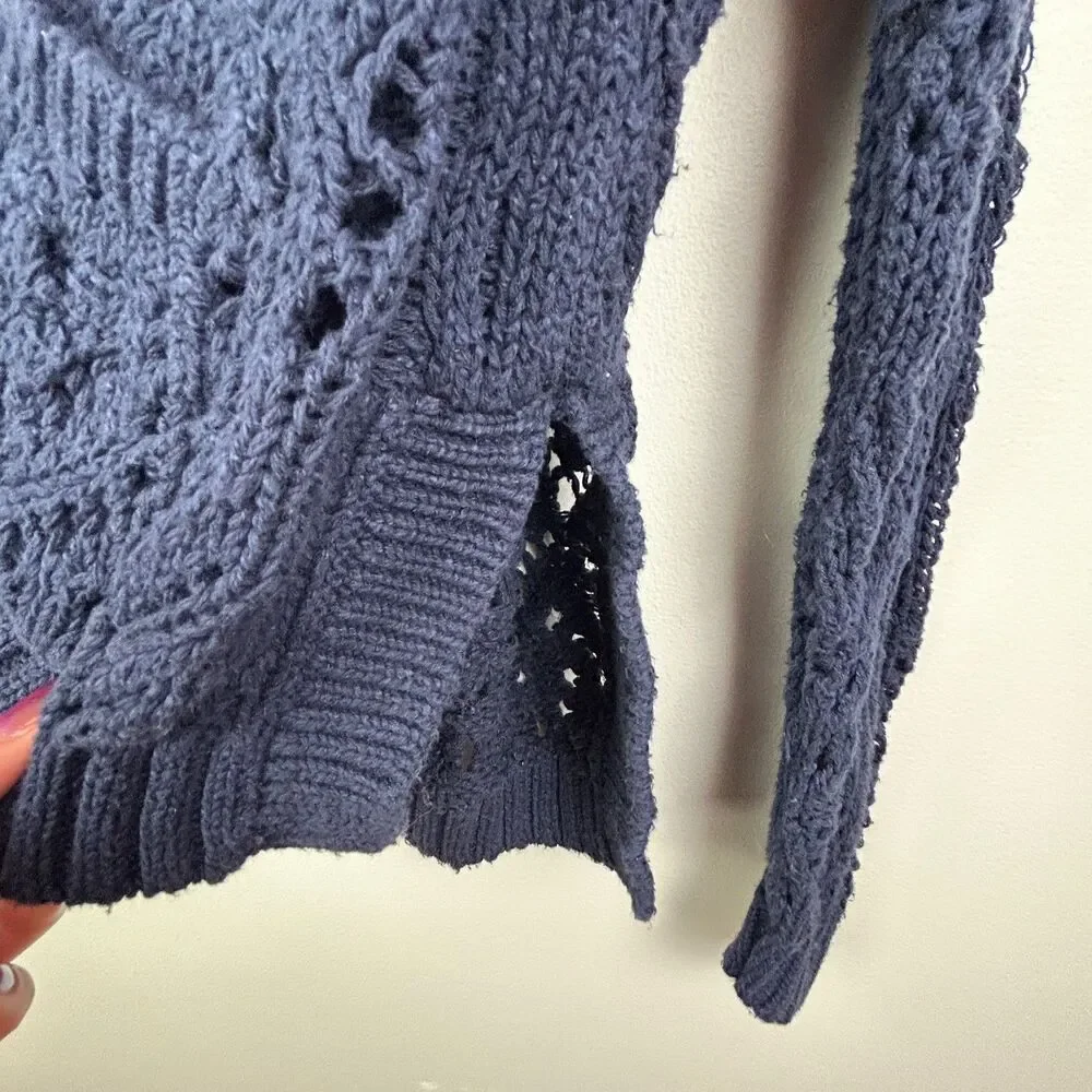 Anthropologie Pilcro Open Stitch Cardigan Knit Sweater Button Front Navy Blue XS - Picture 7 of 14